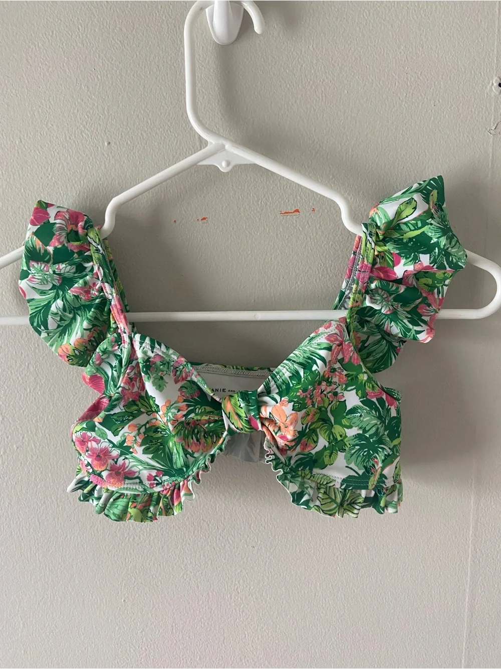 Janie and Jack 2 piece bathing suit UPF 50+ green tropical swim suit girls 8